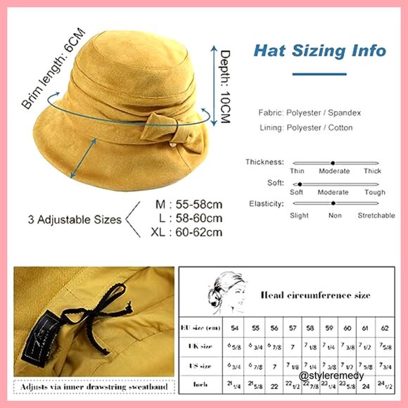 Vintage Cloche Bucket Hat Packable Fedora with Chin Strap main image 6